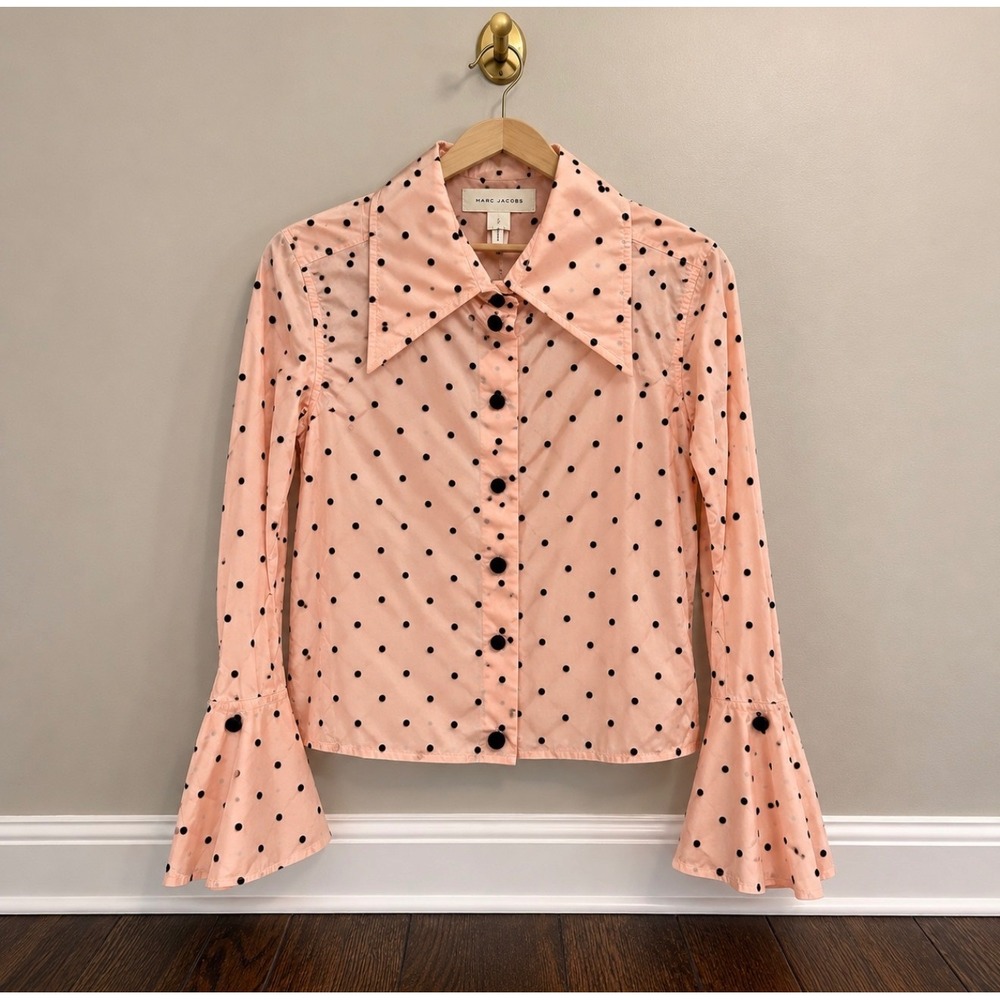 Marc Jacobs Pink Polka Dot Bell Sleeve Blouse W2180046 Size 2
